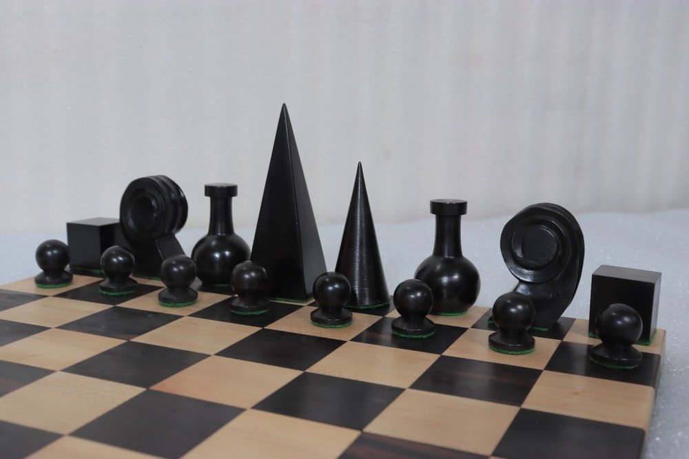 Combo Chess Set Reproduced Man Ray Pieces With Rollup Board & Storage Box