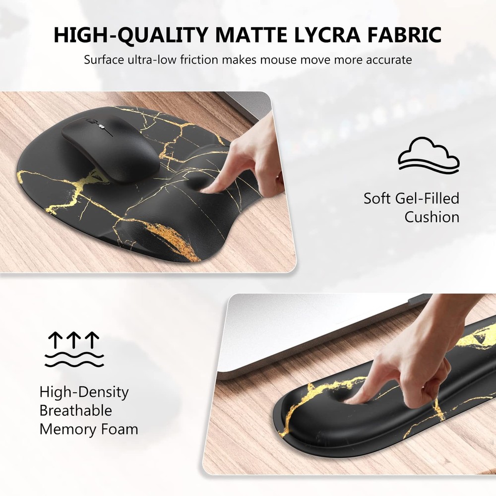 Mousepad with Wrist Rest, Desk Pad for Keyboard and Mouse, Black Mouse Pad, E...