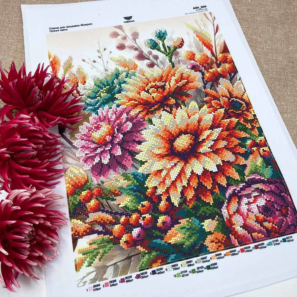 Bead Embroidery Kit Dahlia Flowers Beadwork Beading Needlepoint Beads Stitching