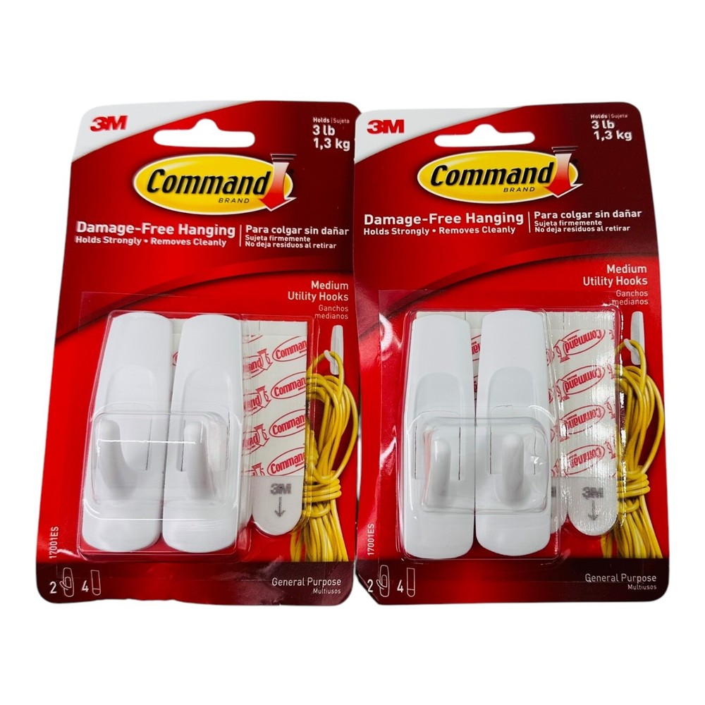 4 Hooks Command Medium Utility Hooks White General Purpose Hooks & Strips