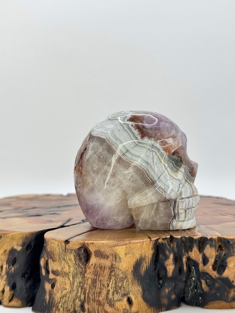 Amethyst Banded Agate Carved Skull 3.0"