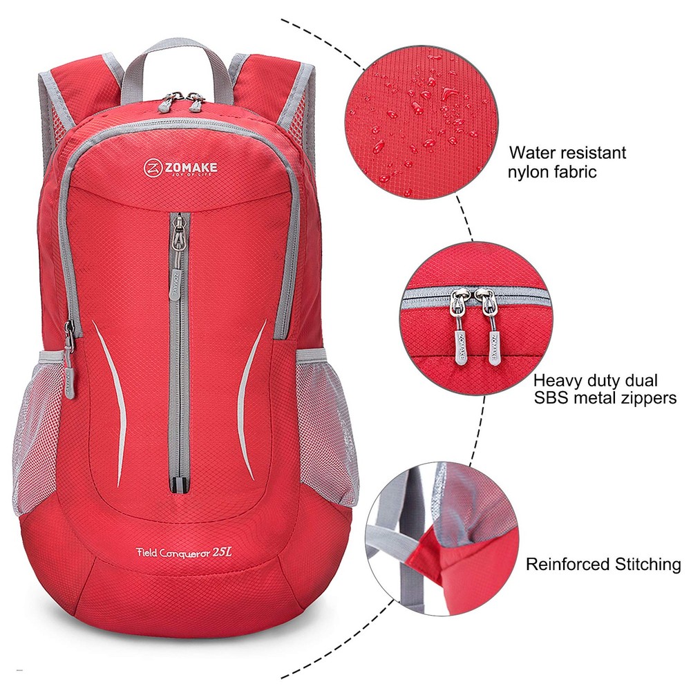 25L Red Ultra Lightweight Packable Backpack Foldable Water Resistant Hiking