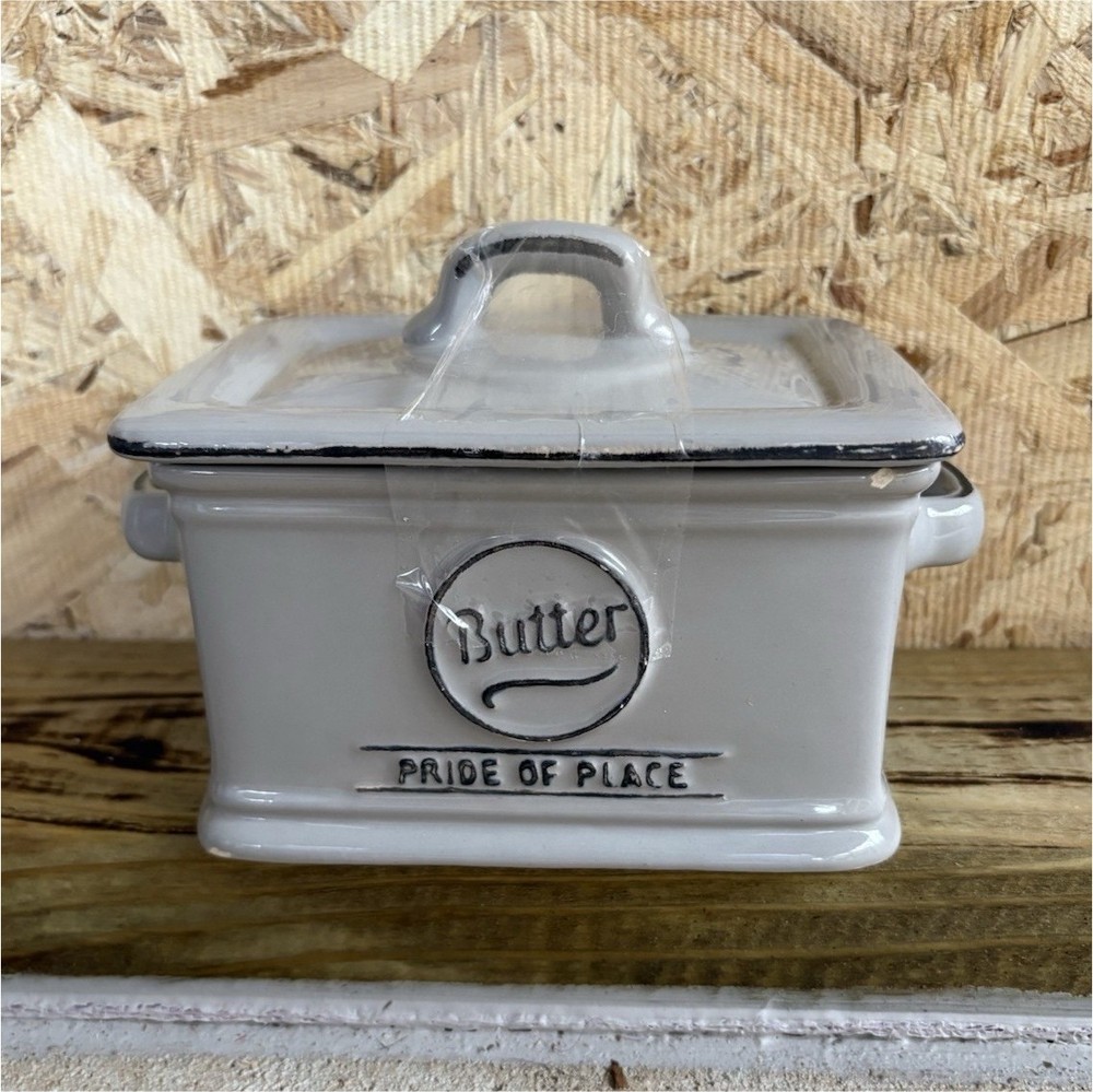 Pride of Place White Ceramic Rectangular Covered Butter Dish with Lid Handle