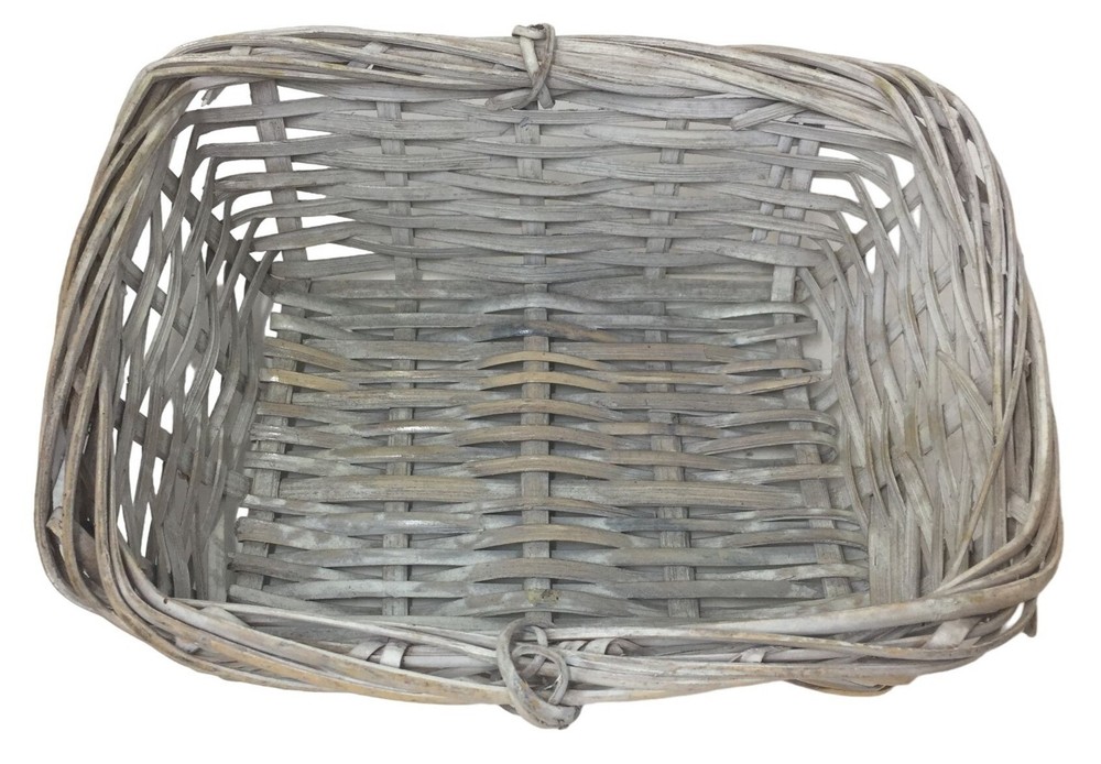 Rustic Distressed White Rectangular Basket - Approx. 10" long x 8" - woven wood
