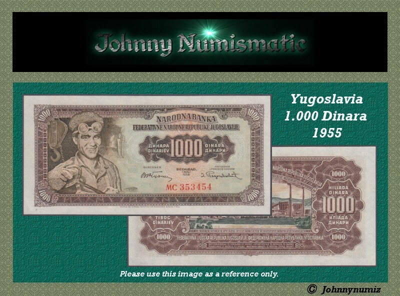Yugoslavia 1000 Dinara 1955 UNC consecutive
