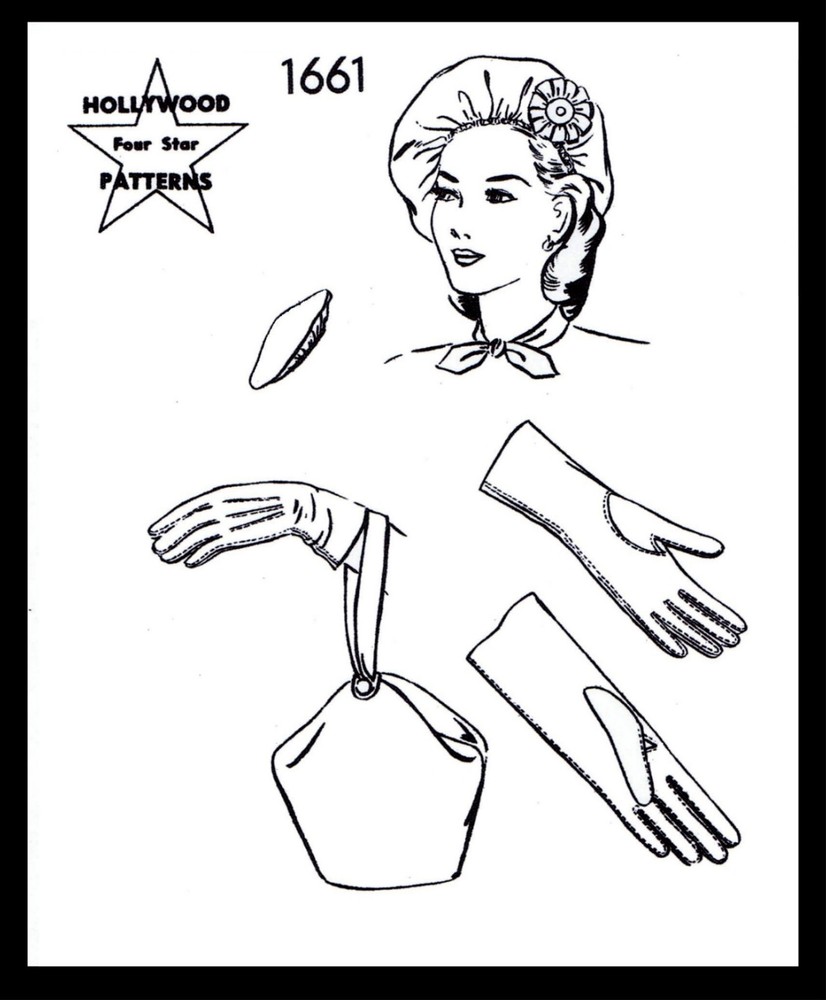 Hollywood 1661 Pattern Beret Hat Bag Gloves 1940's