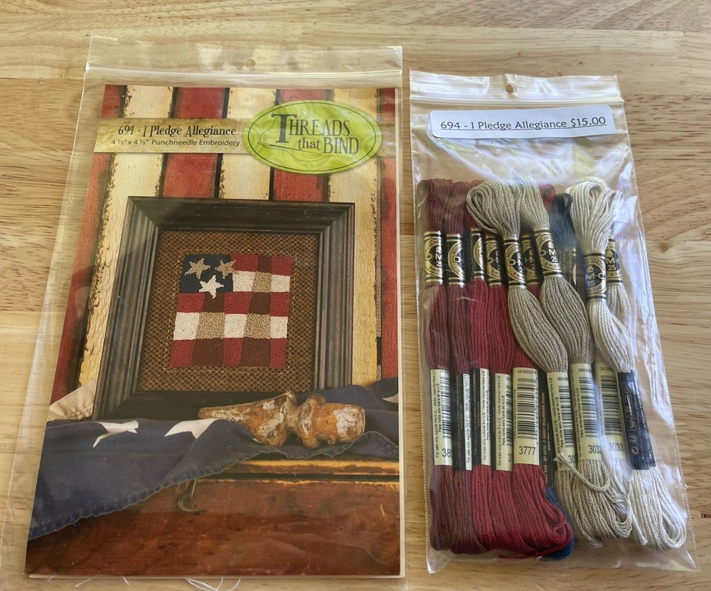 I Pledge Allegiance THREADS THAT BIND PUNCH NEEDLE PATTERN PRINTED FABRIC FLOSS
