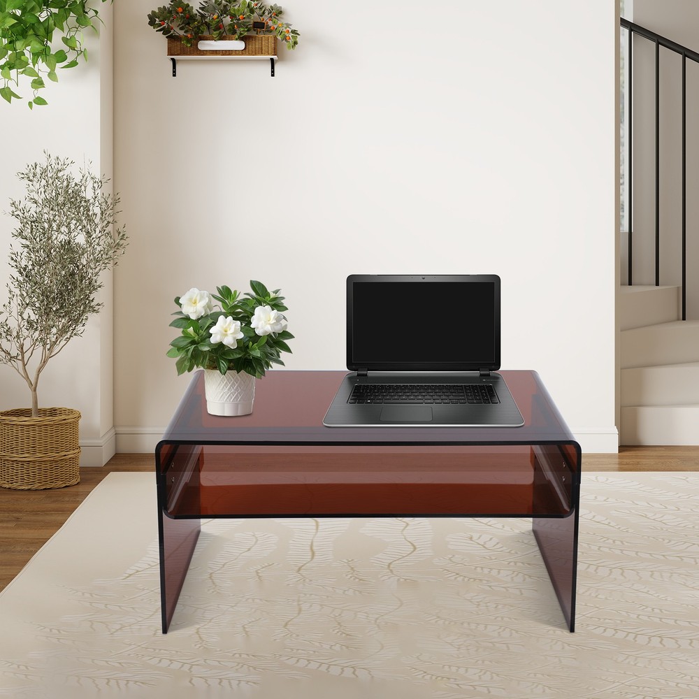 2 Tiers Modern Brown Acrylic Side Table Rectangular Coffee End Table 80*40*40cm