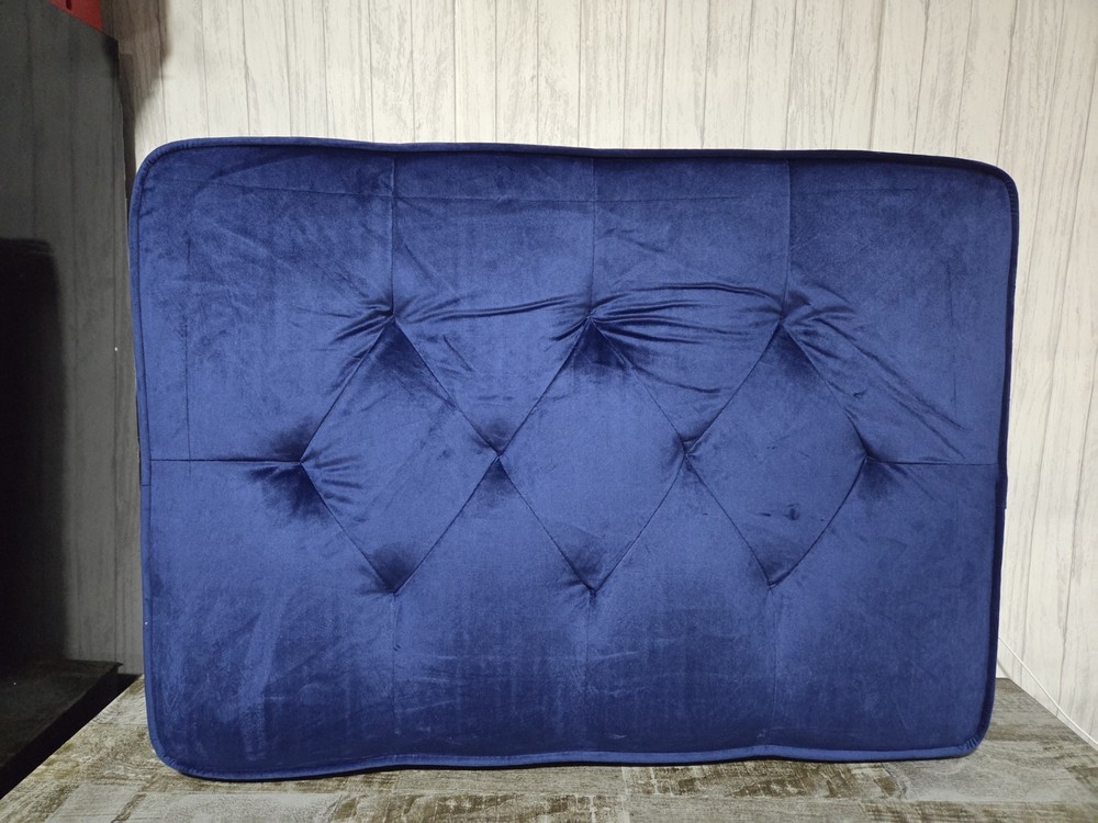 Blue Velvet Nailhead Ottoman Replacement Cushion Top