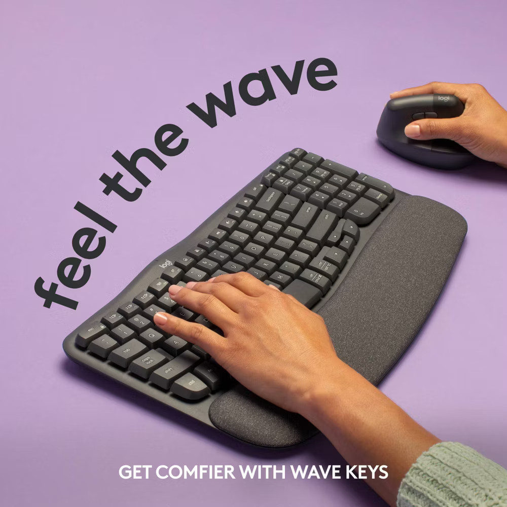 Logitech Wave Keys Bluetooth Keyboard - Black: Ergonomic Design, Wrist Rest