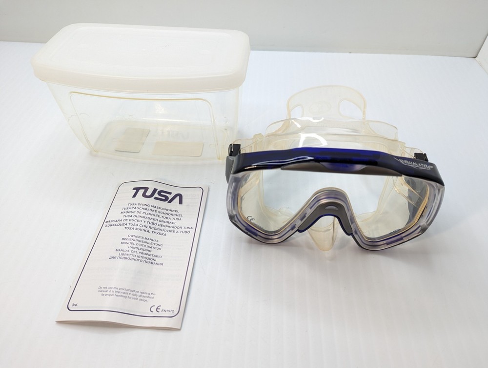 Tusa Visualator Tempered Goggles Scuba Diving Dive Adjustable Strap With Case