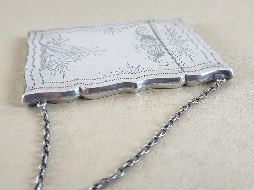 Antique Sterling Silver Calling Card Case With Chatelaine Chain