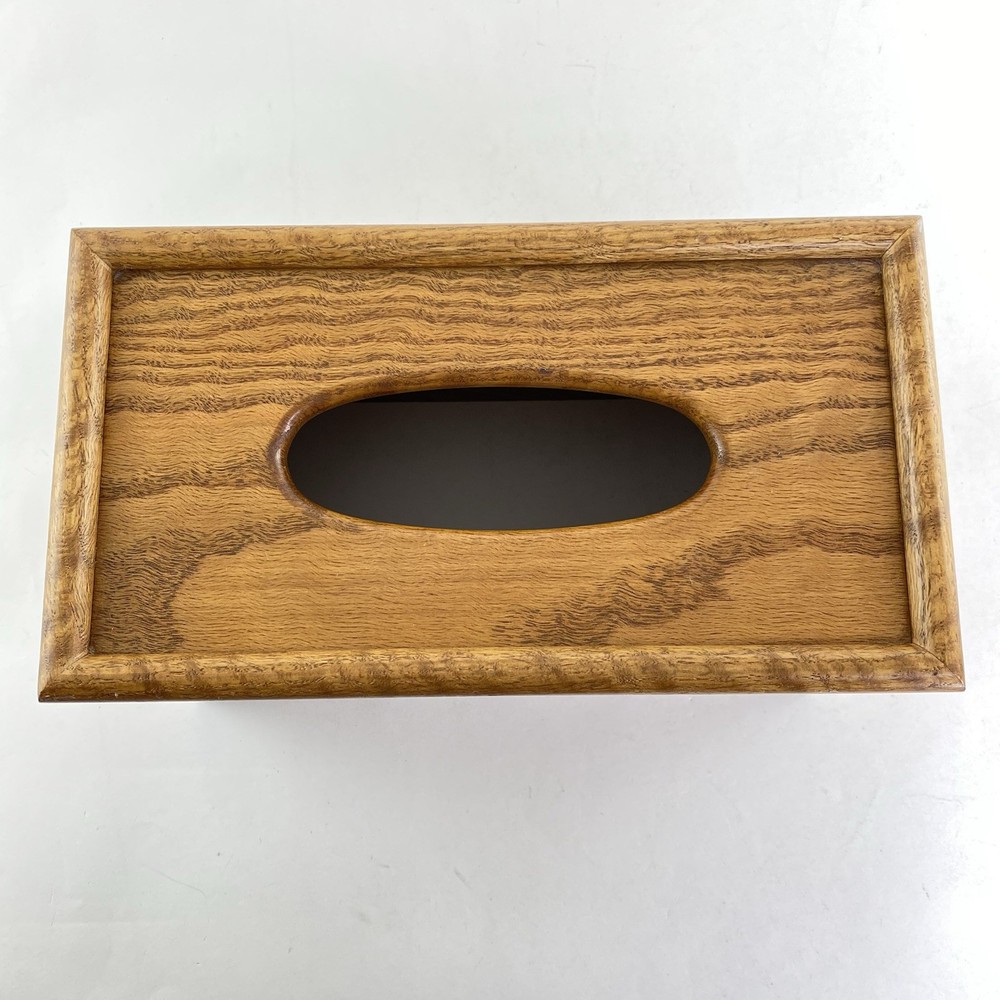 Vintage Solid Oak Tissue Kleenex Deep Box Cover Dispenser Woodgrain Rectangular