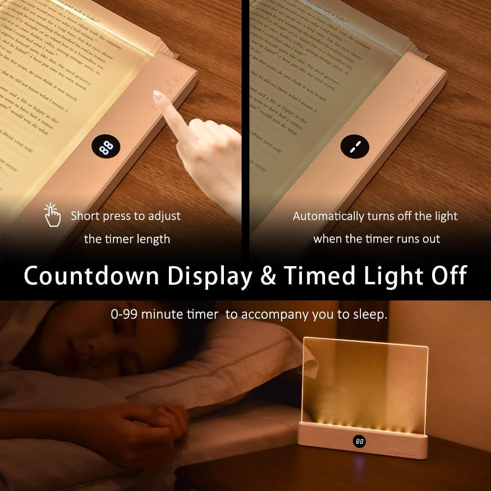 Dimmable LED Book Light with Timer, Rechargeable Clip-On Reading Lamp (Pink)