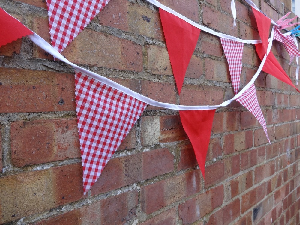 gingham & plain bunting 2 different styles fabric bunting celebration per meter