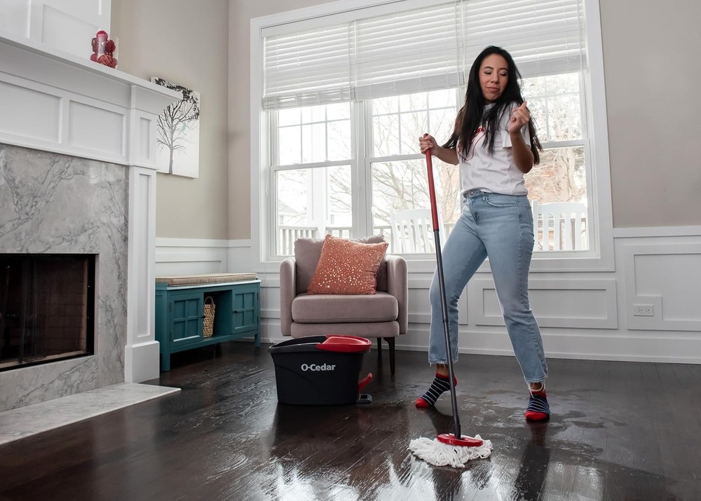 O-Cedar EasyWring Microfiber Spin Mop and Bucket System - Red