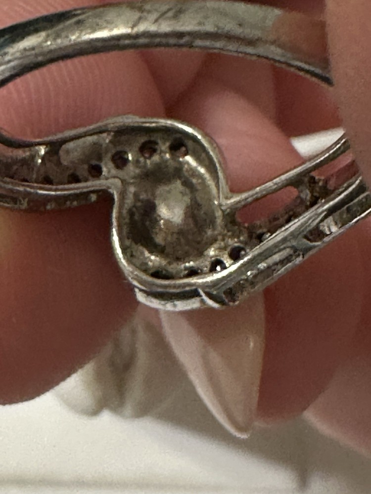 STERLING SILVER PEARL & CZ BYPASS SETTING RING SIZE 7