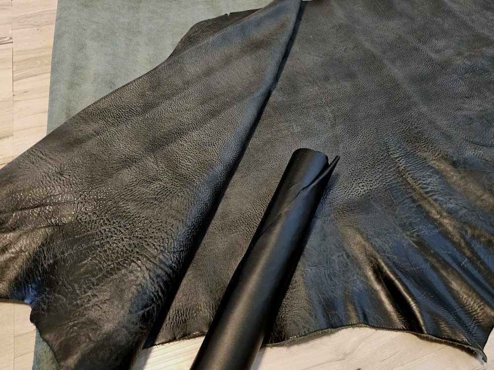 5oz STONE BLACK FULL GRAIN LEATHER HIDE MEDIUM SOFT PANEL/SHEET/SQUARE/12x12x24