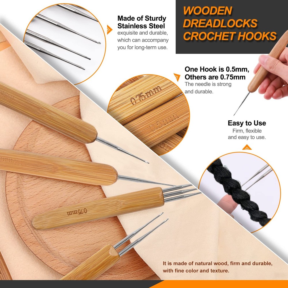 Rustark 49Pcs Dreadlocks Crochet Hook Tools Kit Hair Braid Dreadlocks Needle Int