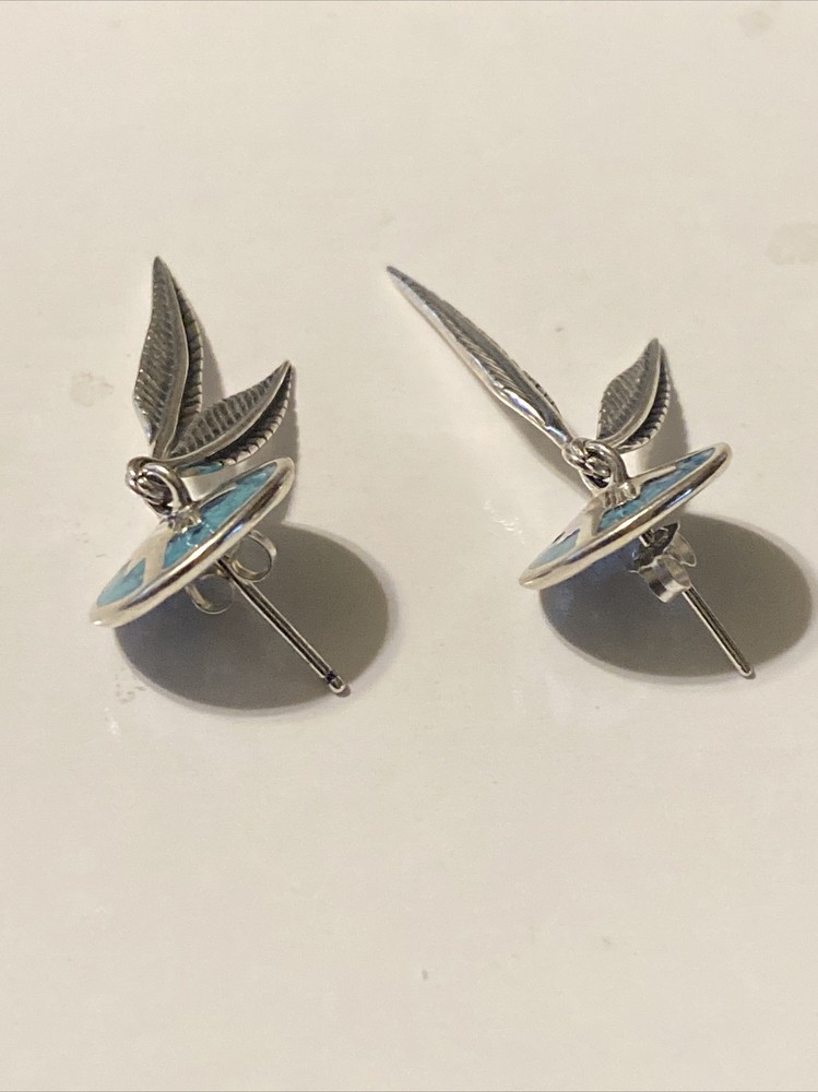 Shube’s Mfg. Sterling Silver Turquoise Feather Earrings
