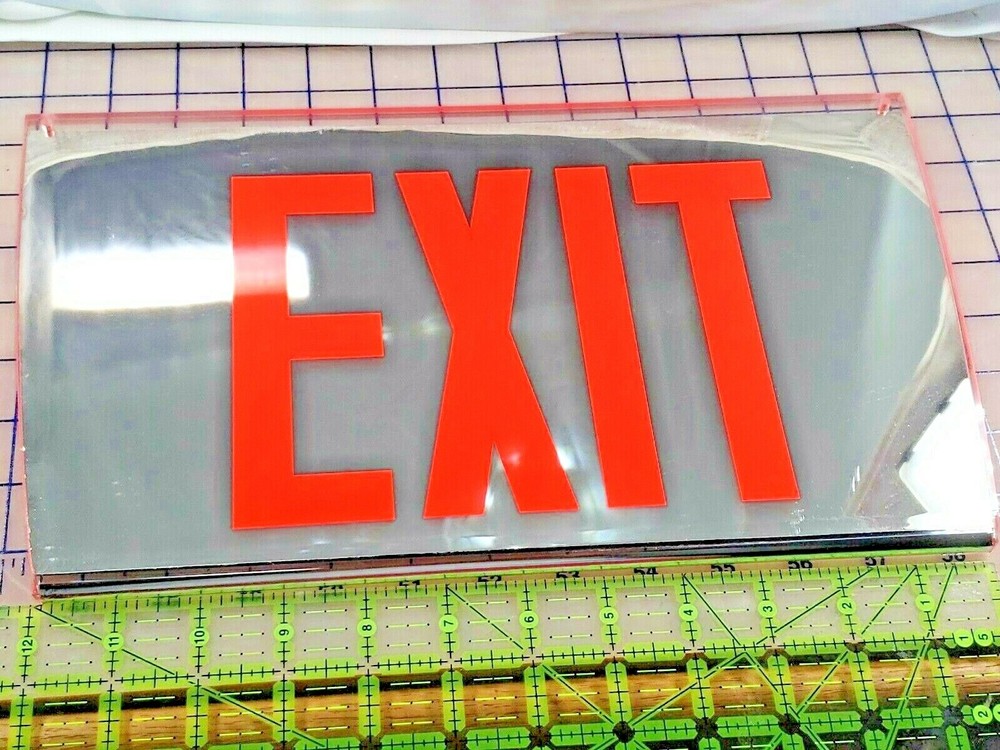 Exit Sign, Recessed, Double Faced, 6" Red Lettering, Mirror Panel - Replacement