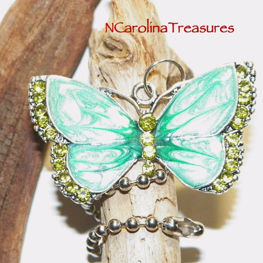 RETRO GREEN BUTTERFLIES BUTTERFLY SILVER CEILING FAN LIGHT SWITCH PULL LG PAIR