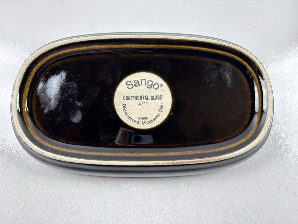 Sango 4711 Butter Dish Continental Black Ceramic 2 Piece