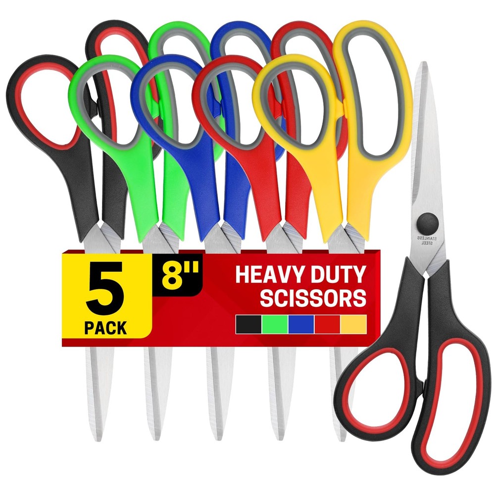 5-Pack, 8" Scissors All Purpose Comfort-Grip Handles Sharp 5Pack, 5 Pack