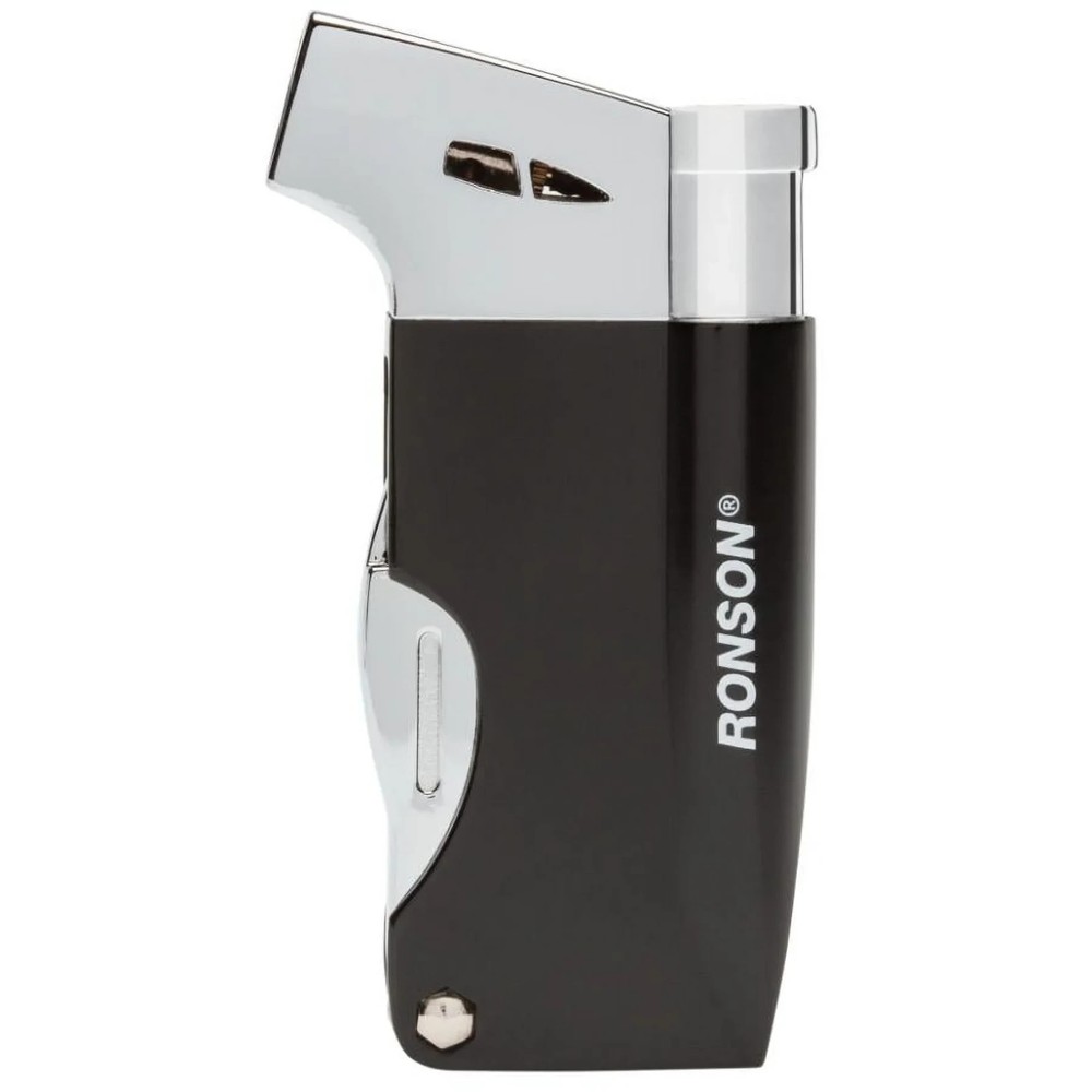 Ronson Jet Flame Cigar/Pipe Lighter Black & Chrome - RONSON PIPE BLACK
