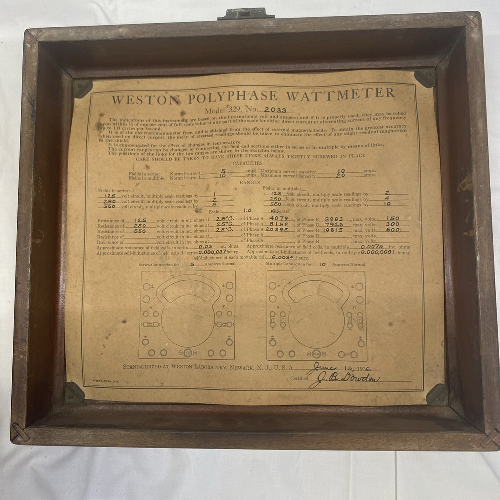 VINTAGE WESTON AC DC PORTABLE WATTMETER STANDARD