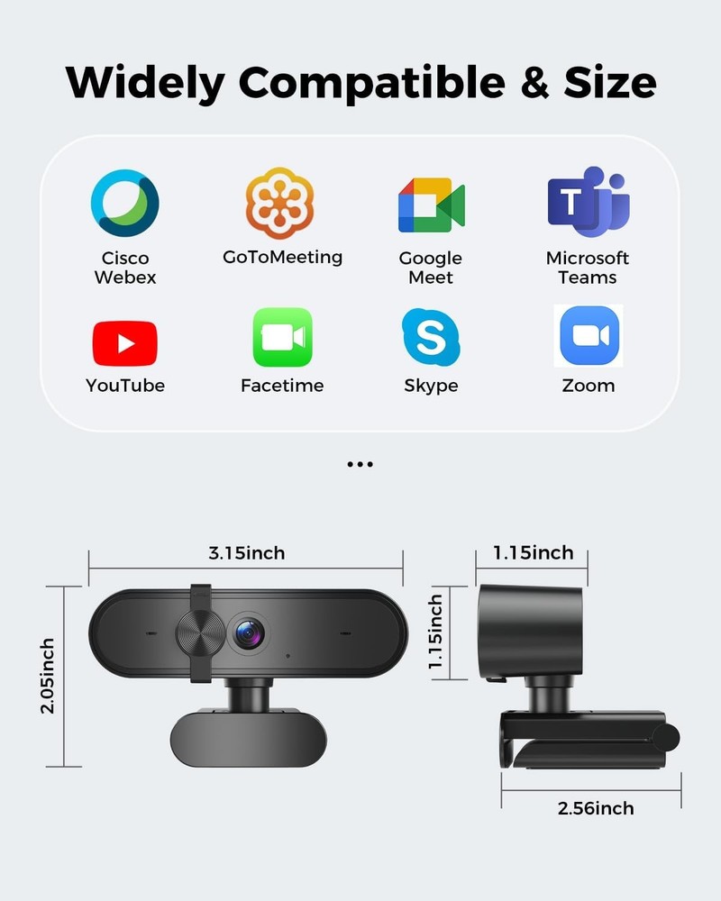 1080P Webcam Computer Camera with Microphone & Wide View - Auto Light Correction