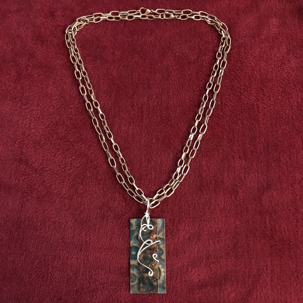 Stamped Copper Rectangular Pendant Necklace