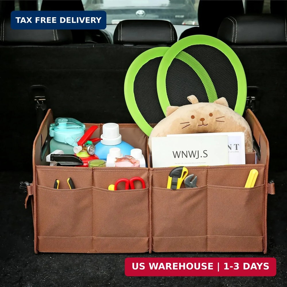 AOKJOY Car Trunk Organizer, Brown, Foldable, Non-slip, Adjustable, Multiple Comp