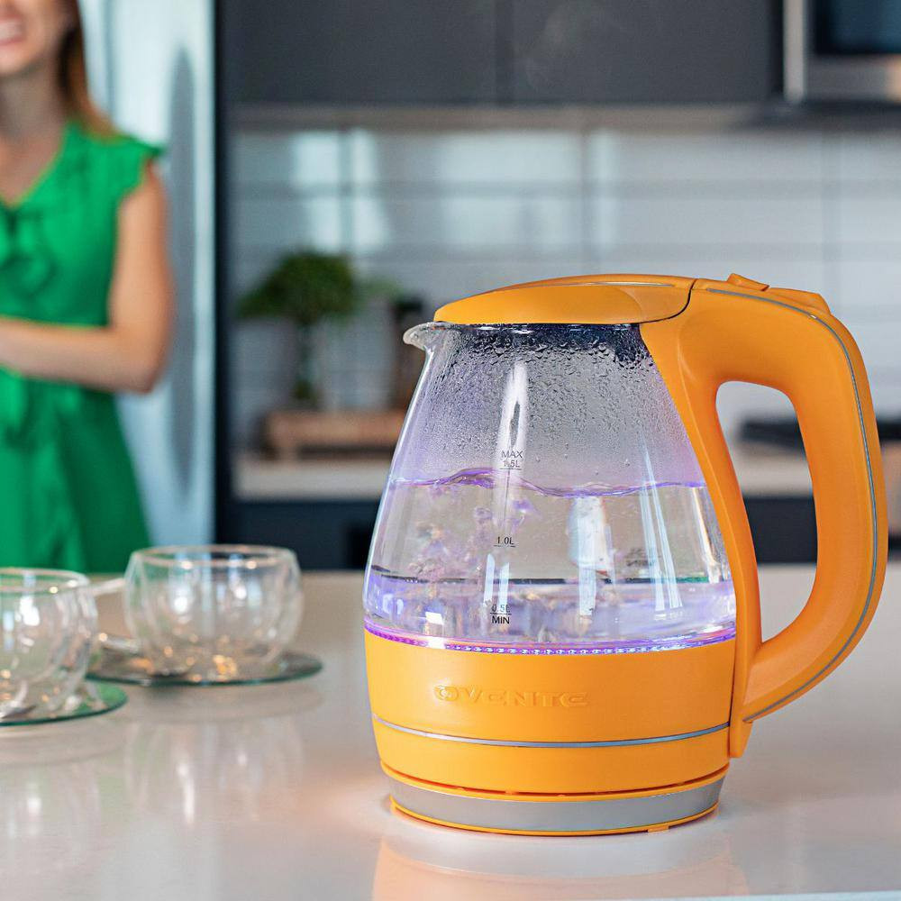 Illuminated 6.5-Cup Orange Electric Kettle with Filter, Fast Heating and Auto-Sh