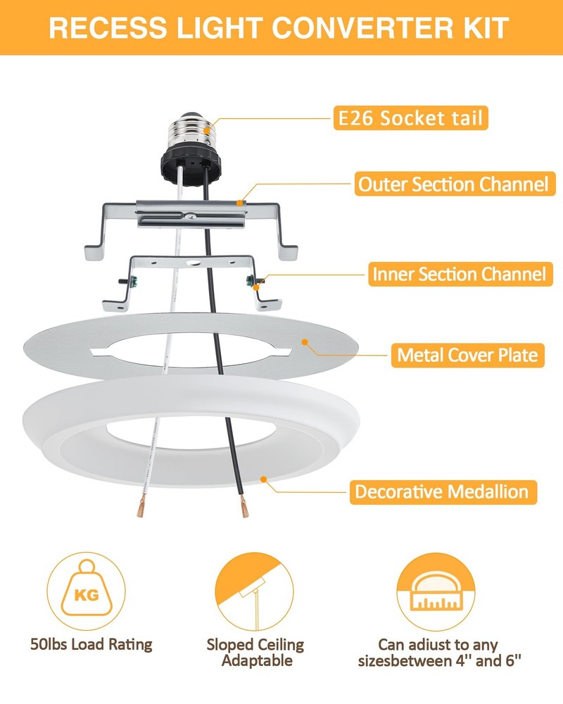 Luvkczc 2-Pack Recessed Can Light Conversion Kit for 5" & 6" Ceiling Fixtures E2