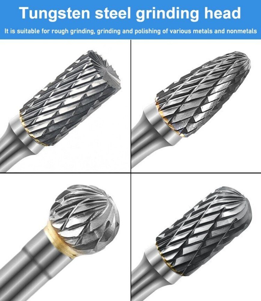 8pcs Tungsten Carbide Burrs Set 6MM Shank Double Cut Solid Carbide Tool New