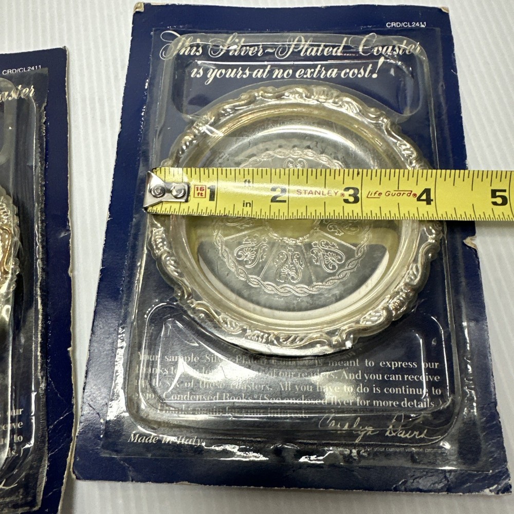 2 Vtg Silver Plated Coasters W/ Scroll Work Italy New