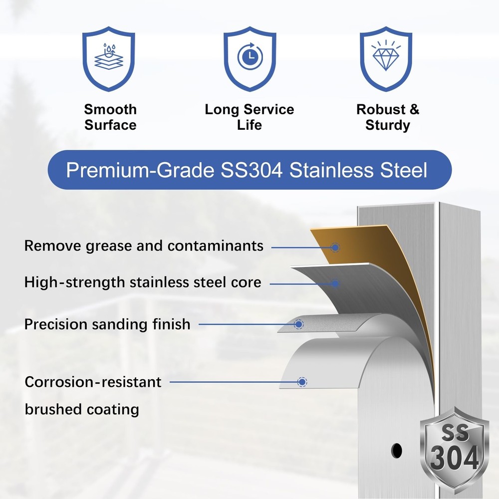 42" Brushed Corner Post for Deck Cable Railing Kit System, Stainless Steel T3...