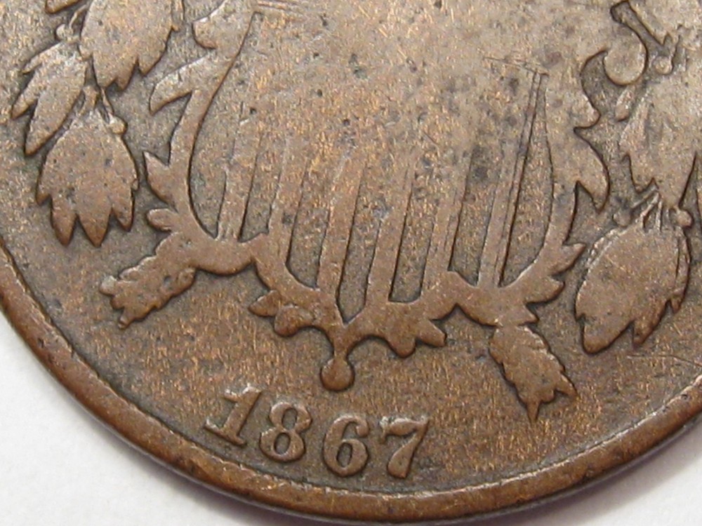 Better-Date 1867 US Two Cent Coin. 2¢. #35