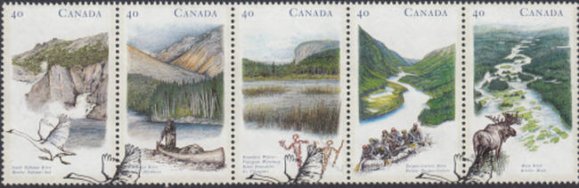 Canada 1991 Wilderness Rivers Strip of 5 Different