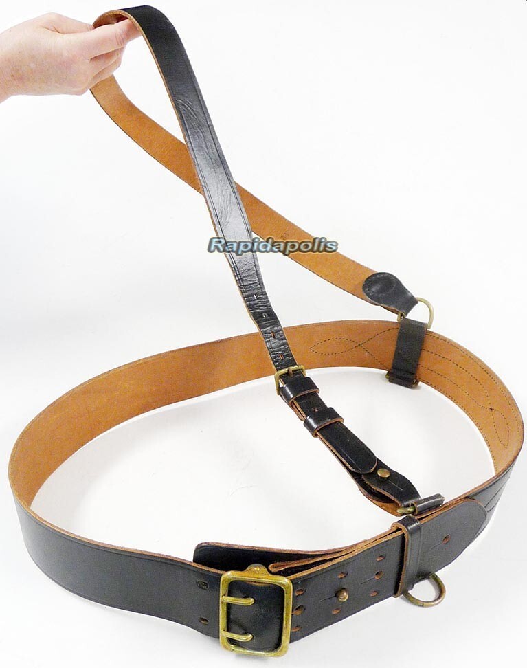 FINE Black Bridle Leather SAM BROWNE BELT + CROSSOVER SHOULDER STRAP Service NY