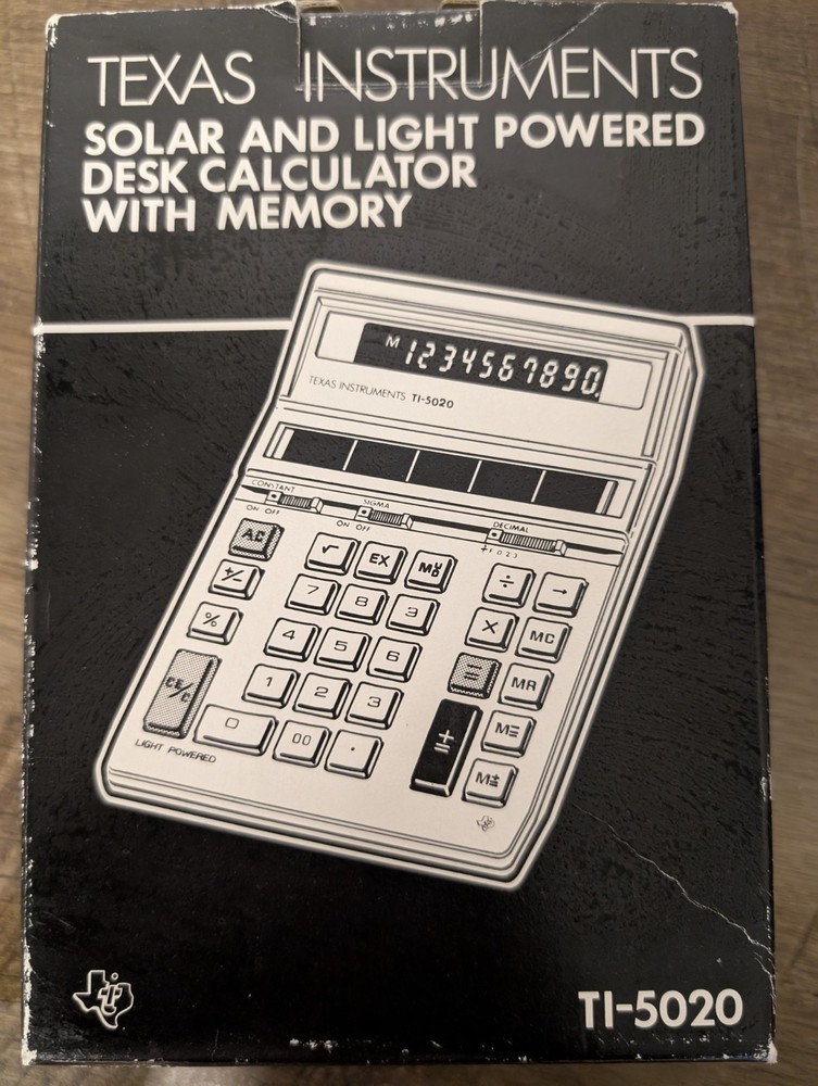 Texas Instruments TI-5020 Electronic Calculator Vrg Light & Solar Powered W/ Box