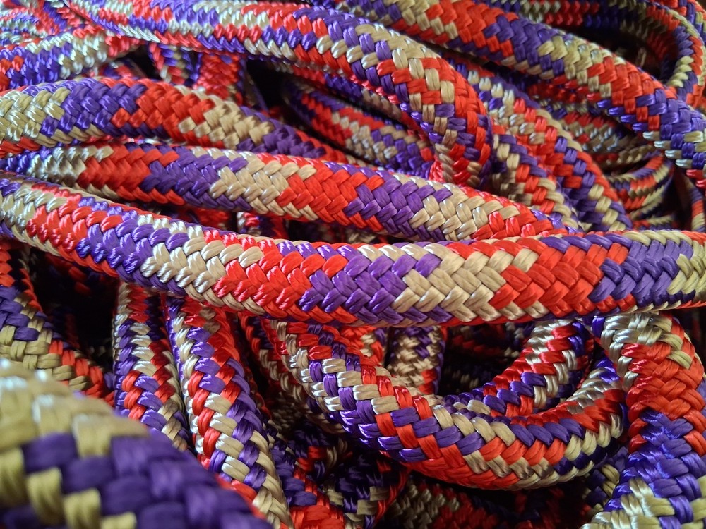 9/16 x 50 ft. Double Braid-Yacht Braid Polyester Rope. Purple/Red/Gold