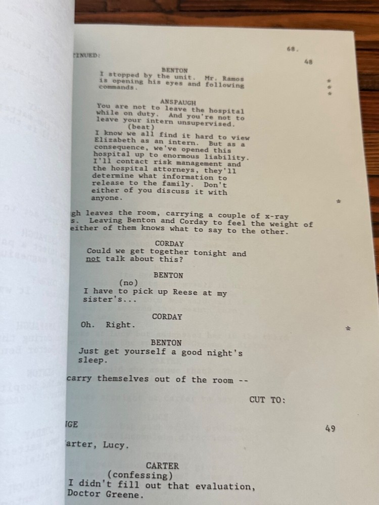 ORIGINAL ER TV SHOW SCRIPT EPISODE THE RAZOR'S EDGE