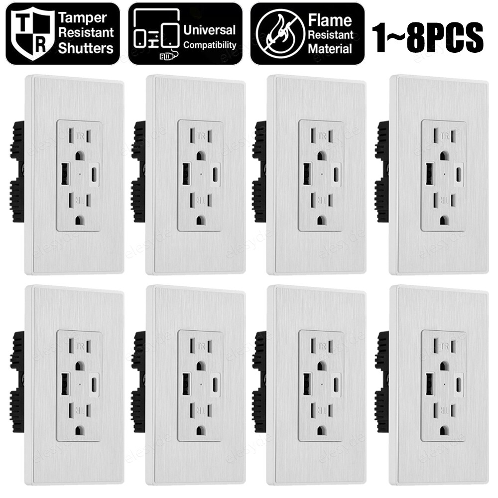 USB Type-C &Type-A Wall Socket Charger AC Power Receptacle Outlet Panel 15A Lot