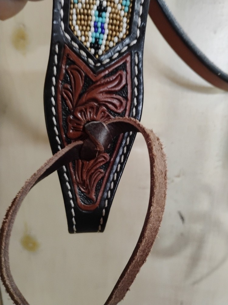 NWT Browband Headstall with Tooling and Inlaid Bead work