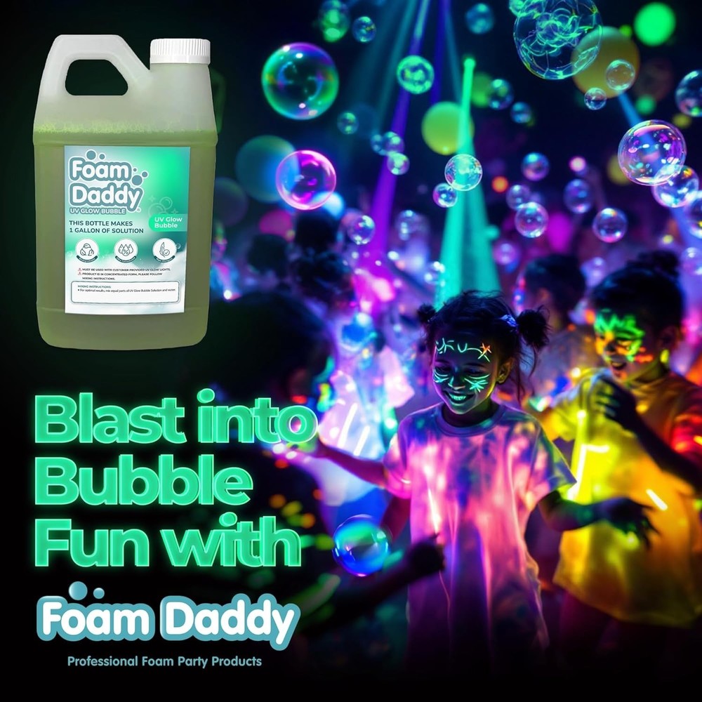 UV Glow Bubble Solution 1/2 Gallon – Safe Neon Bubbles for Black Light Parties