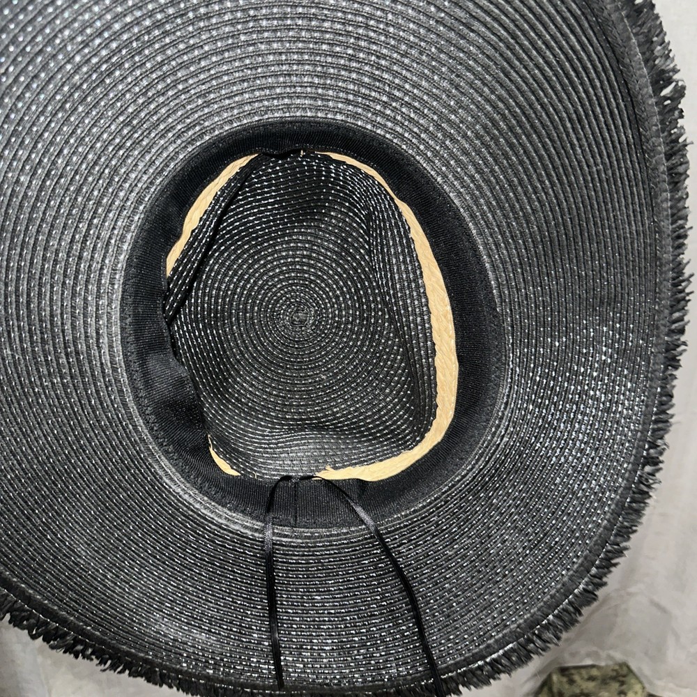 Black Woven Wide Brim Floppy Foldable Packable Sun Hat