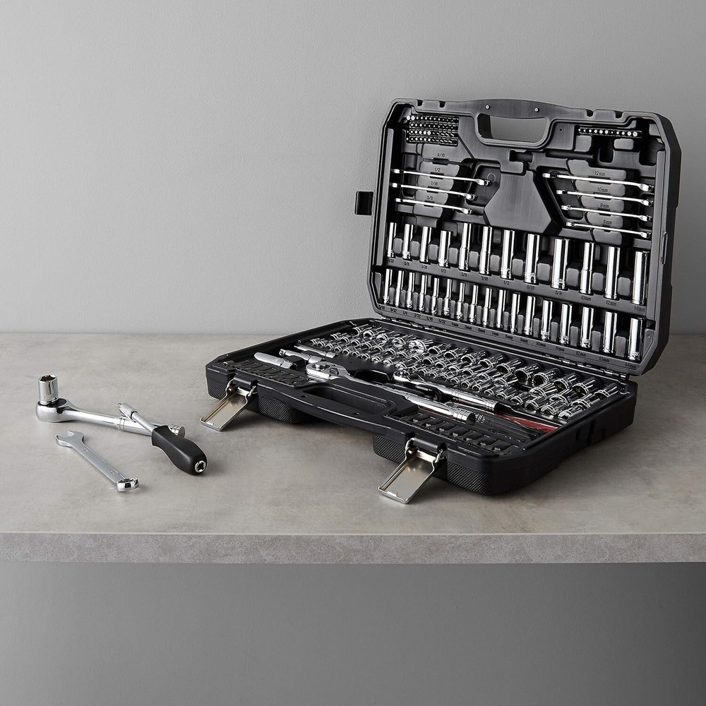 201-Piece Socket Set - Metric & SAE Sizes - Chrome-Vanadium Steel - Durable Case