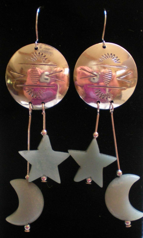 Sterling Silver with Amazonite Moon & Star Earrings e103